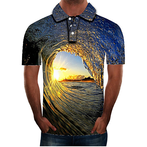 

Men's Daily Going out Street chic / Exaggerated Polo - Color Block / 3D / Graphic Blue