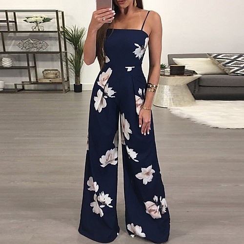 

Women's Navy Blue Wide Leg Jumpsuit Onesie, Floral S M L