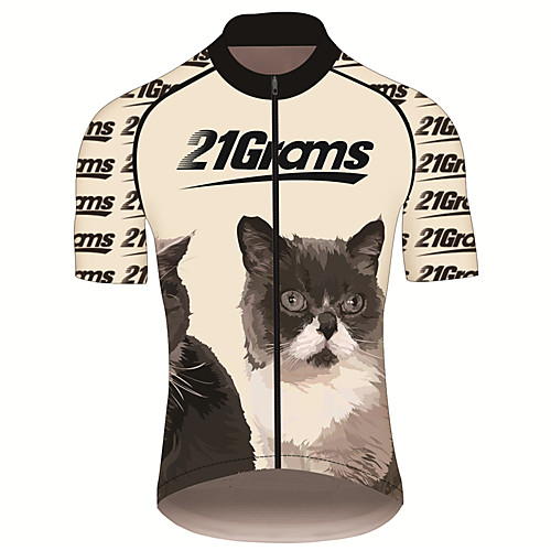 

21Grams Men's Short Sleeve Cycling Jersey Black / Orange Cat Animal Bike Jersey Top Mountain Bike MTB Road Bike Cycling UV Resistant Breathable Quick Dry Sports Clothing Apparel / Stretchy / Race Fit
