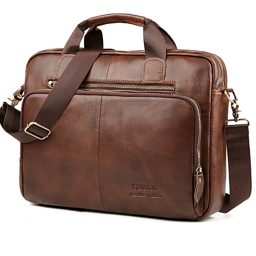 

Men's Zipper PU Top Handle Bag Solid Color Brown