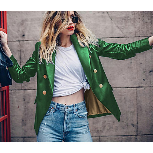 

Women's Daily Regular Jacket, Solid Colored Notch Lapel Long Sleeve Polyester Wine / Green / Blue