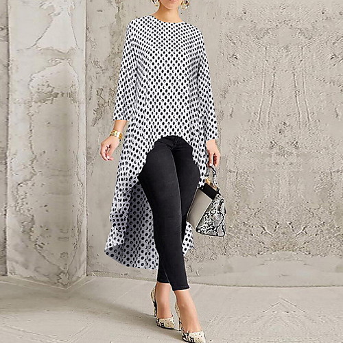 

Women's Asymmetrical Yellow Blue Dress Shift Polka Dot S M Loose