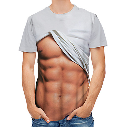 

Men's Party Club Sexy / Military T-shirt - Color Block / 3D / Simulation Print Khaki