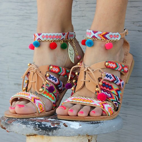 

Women's Sandals Boho Flat Heel Round Toe PU Spring & Summer Yellow