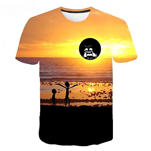 

Men's Daily Sports Basic / Exaggerated T-shirt - Color Block / 3D / Cartoon Print Rainbow