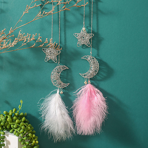 

New Hollow Star Moon Feather Car Pendant Manual Winding Car Pendant Small School Bag Decoration