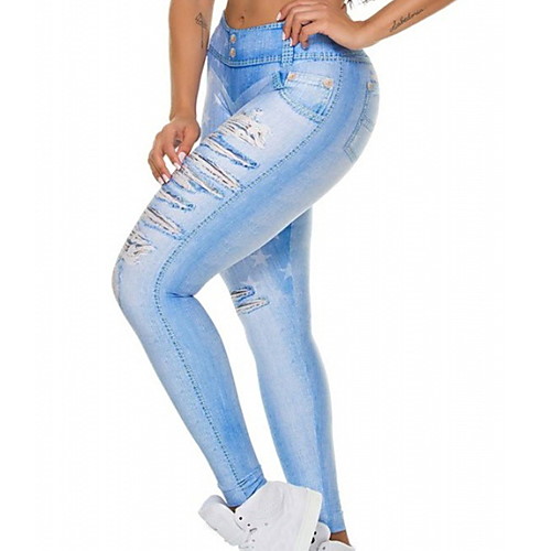 

Women's Basic Legging - Color Block, Print Mid Waist Blushing Pink Blue S M L