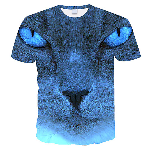 

Men's Daily Holiday Street chic / Exaggerated T-shirt - 3D / Tie Dye / Animal Cat, Print Rainbow
