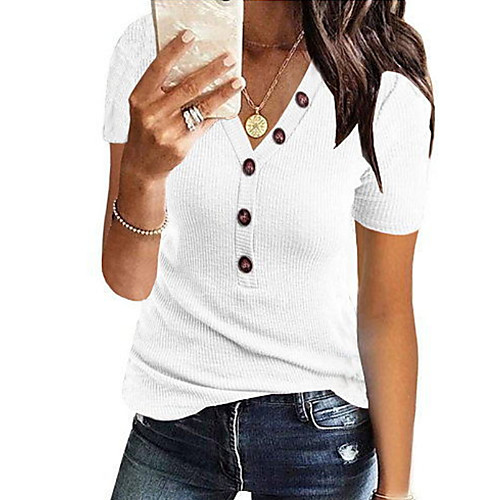 

Women's Solid Colored Blouse Daily V Neck Blue / Blushing Pink