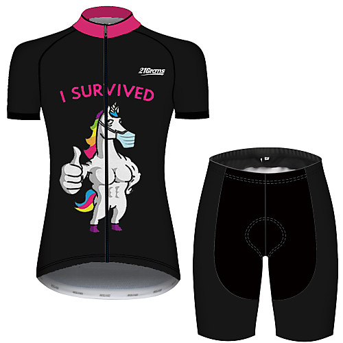 

21Grams Women's Short Sleeve Cycling Jersey with Shorts Black / White Animal Bike Clothing Suit Breathable 3D Pad Quick Dry Ultraviolet Resistant Sweat-wicking Sports Solid Color Mountain Bike MTB