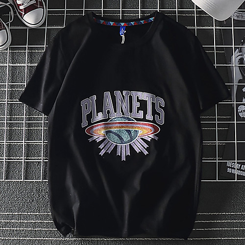 

Men's Daily Sports Business / Basic T-shirt - Rainbow / Letter Black & White, Print Black