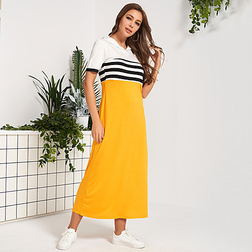 

Women's Maxi Yellow Dress Casual Active Daily Sports A Line Color Block S M