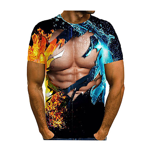 

Men's Daily Weekend Basic T-shirt - Color Block / 3D / Flame Rainbow