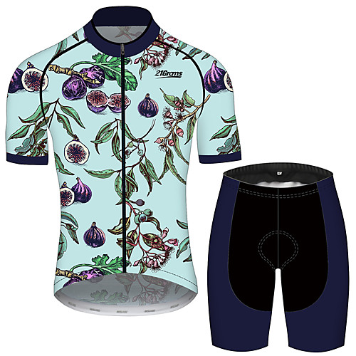 

21Grams Men's Short Sleeve Cycling Jersey with Shorts Black / Blue Floral Botanical Fruit Tropical Flowers Bike Clothing Suit UV Resistant Breathable 3D Pad Quick Dry Sweat-wicking Sports Floral