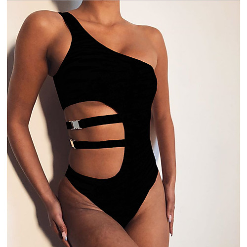 

Women's Sporty Basic Black Triangle Cheeky One-piece Swimwear Swimsuit - Solid Colored Backless S M L Black