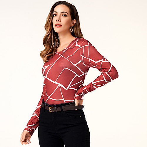 

Women's Daily Weekend Basic / Vintage Shirt - Geometric Red