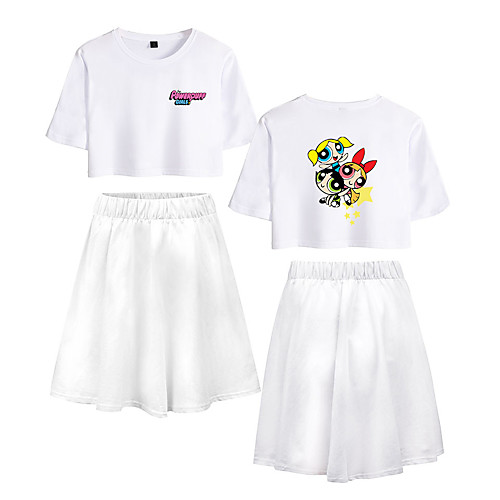 

Inspired by Powerpuff Girls Cosplay Skirt Cosplay Costume Pure Cotton Print 2-Piece Printing Skirts For Women's / T-shirt