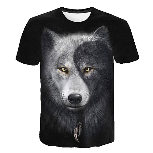 

Men's Daily Going out Basic T-shirt - 3D / Animal Wolf, Print Black