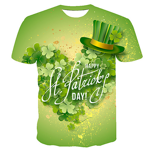 

Men's Daily Going out Basic T-shirt - Floral / 3D / Letter Tropical Leaf, Print Light Green