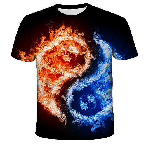 

Men's Daily Holiday Street chic / Exaggerated T-shirt - 3D / Tie Dye / Animal Wolf, Print Rainbow
