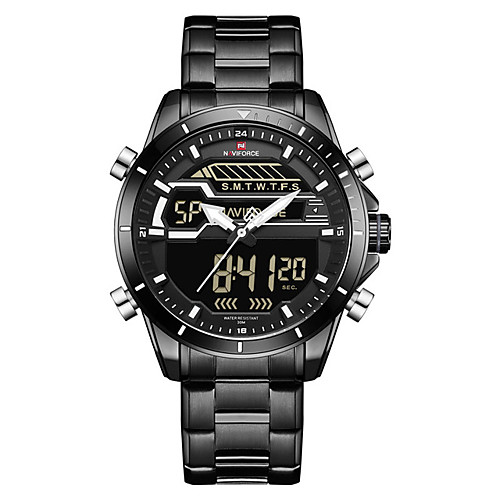 

NAVIFORCE Men's Dress Watch Quartz Formal Style Sporty Stainless Steel Black 30 m Water Resistant / Waterproof Calendar / date / day LCD Analog - Digital Luxury Classic - BlackGloden BlackGrey Red