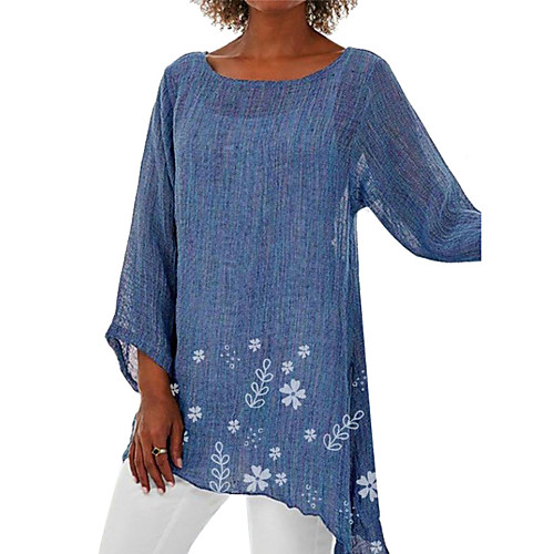 

Women's Casual / Daily Tunics Blouse - Solid Colored Asymmetric Hem Crew Neck Blushing Pink