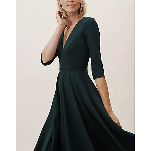 

A-Line Plunging Neck Floor Length Polyester Half Sleeve Elegant Mother of the Bride Dress with Ruching Mother's Day 2020