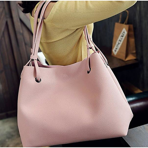 

Women's PU Top Handle Bag Solid Color 2 Pieces Purse Set Blushing Pink / Dark Gray / Black