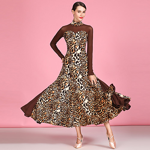 

Ballroom Dance Dresses Women's Performance Tulle / Ice Silk Pattern / Print / Split Joint Long Sleeve High Dress