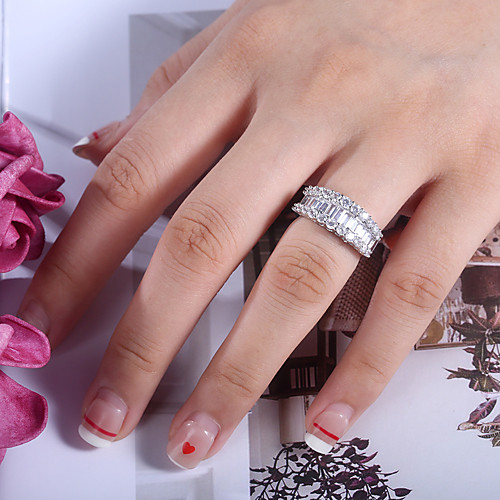 

Women's Ring Belle Ring AAA Cubic Zirconia 1pc White Copper Silver-Plated Irregular Statement Luxury Party Evening Gift Jewelry Geometrical Wearable