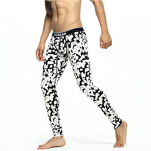 

Compression Gym Men's Normal Cotton Sexy Long Johns Geometric Mid Waist