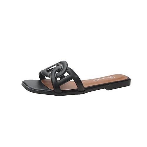 

Women's Slippers & Flip-Flops Flat Heel Round Toe PU Spring & Summer White / Brown / Black