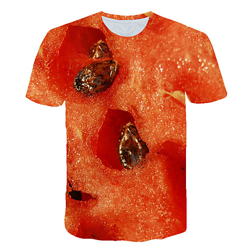 

Men's Daily Sports Basic / Exaggerated T-shirt - Color Block / 3D / Fruit Print Red