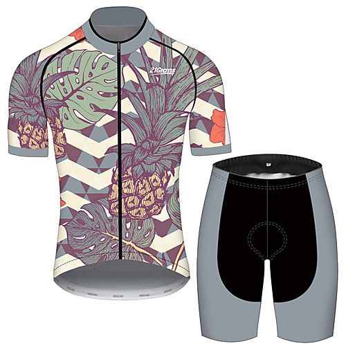 

21Grams Men's Short Sleeve Cycling Jersey with Shorts Black / Green Floral Botanical Fruit Tropical Flowers Bike Clothing Suit UV Resistant Breathable 3D Pad Quick Dry Sweat-wicking Sports Floral