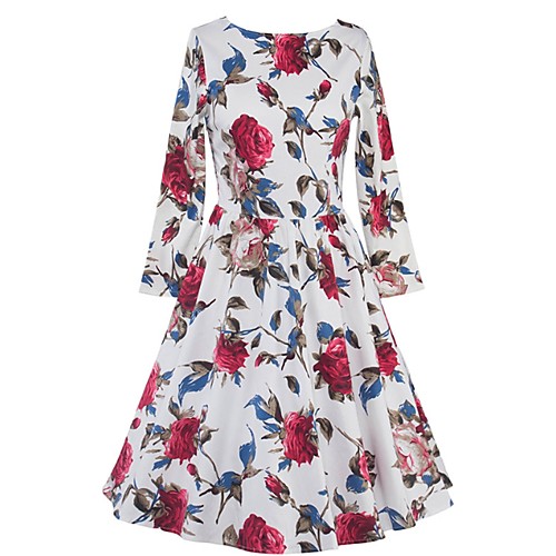 

Women's Red Dress A Line Floral S M