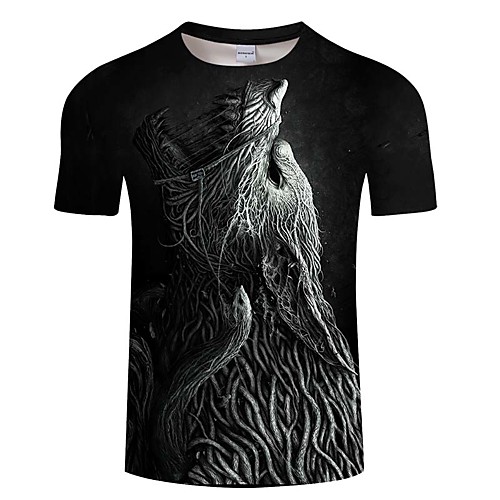 

Men's Daily Going out Exaggerated T-shirt - 3D / Animal Print Black