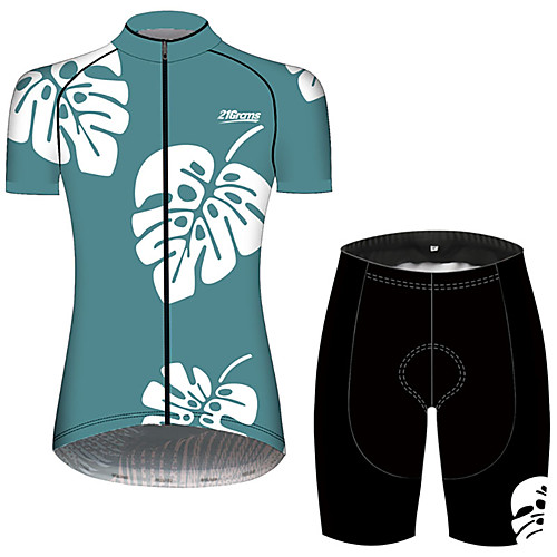 

21Grams Women's Short Sleeve Cycling Jersey with Shorts Mint Green Leaf Floral Botanical Bike Clothing Suit Breathable 3D Pad Quick Dry Ultraviolet Resistant Sweat-wicking Sports Solid Color Mountain