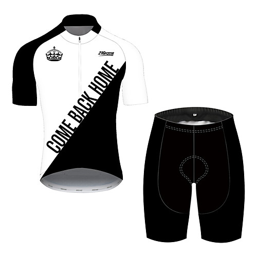 

21Grams Men's Short Sleeve Cycling Jersey with Shorts Black / White Patchwork Crown Bike Clothing Suit UV Resistant Breathable 3D Pad Quick Dry Sweat-wicking Sports Solid Color Mountain Bike MTB Road