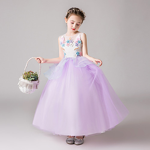 

Princess Unicorn Dress Flower Girl Dress Girls' Movie Cosplay A-Line Slip Cosplay Purple / Pink / Green Dress Tulle Polyster