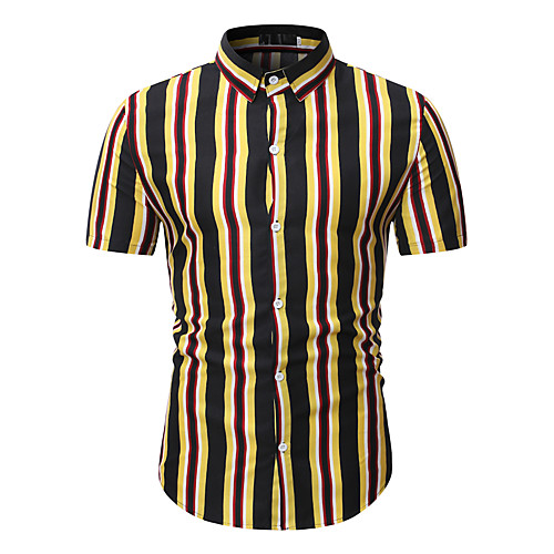 

Men's Party Work Basic / Tropical Shirt - Striped / Color Block Tropical Leaf, Print Yellow