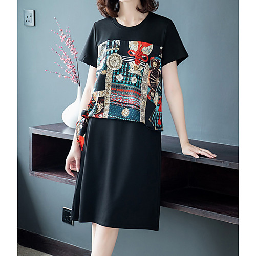 

Women's Black Dress Loose Print L XL Loose