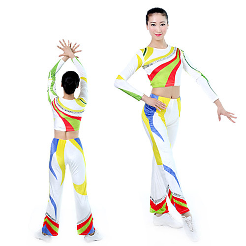 

Cheerleader Costume Gymnastics Suits Women's Girls' Kids Pants / Trousers Spandex High Elasticity Handmade Long Sleeve Competition Dance Rhythmic Gymnastics Gymnastics White