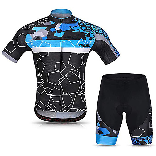 

21Grams Men's Short Sleeve Cycling Jersey with Shorts Bule / Black Plaid / Checkered Geometic Bike Clothing Suit UV Resistant Breathable 3D Pad Quick Dry Sweat-wicking Sports Plaid / Checkered