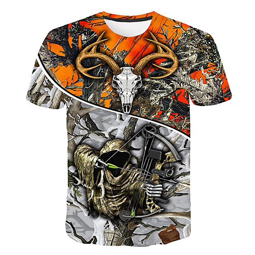 

Men's Daily Going out Basic T-shirt - 3D / Graphic / Skull Print Orange
