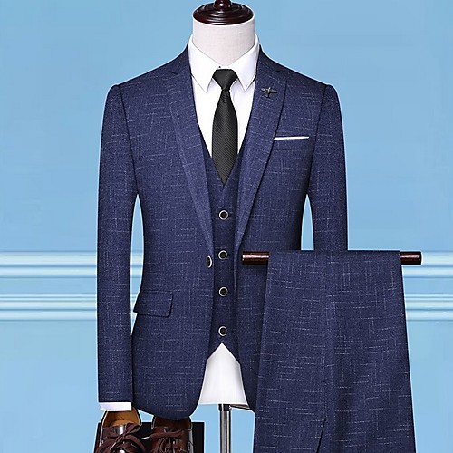 

Men's Suits Notch Lapel Polyester Dark Gray / Navy Blue