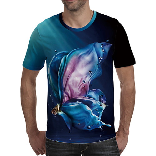 

Men's Holiday Going out Street chic / Exaggerated T-shirt - Geometric / Color Block / 3D Print Rainbow