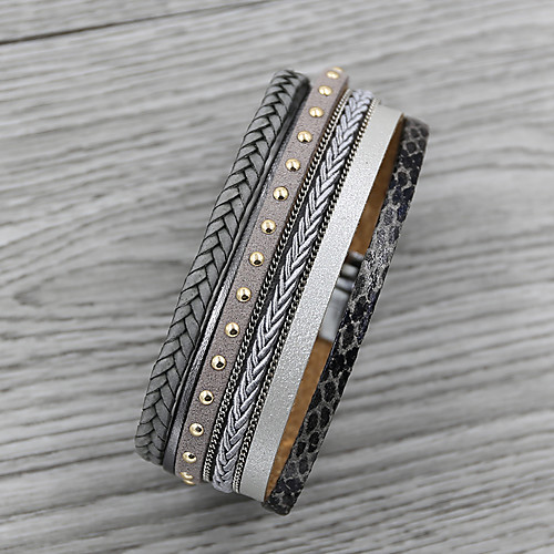

Women's Bracelet Bangles Wrap Bracelet Leather Bracelet woven Weave Simple Basic European Casual / Sporty Folk Style Leatherette Bracelet Jewelry Silver For Daily Casual School Date Festival