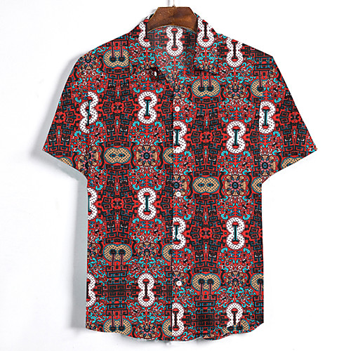 

Men's Polka Dot Color Block Shirt - Cotton Daily Beach Blue / Red / Short Sleeve