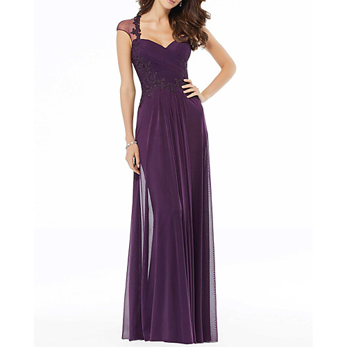 

Sheath / Column Sweetheart Neckline Floor Length Chiffon Elegant / Purple Wedding Guest / Formal Evening Dress with Pleats / Draping / Appliques 2020