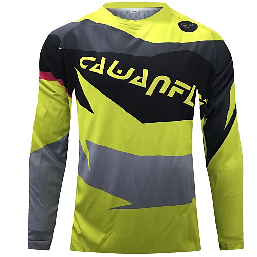 

CAWANFLY Men's Long Sleeve Cycling Jersey Downhill Jersey Dirt Bike Jersey Winter Polyester Black Patchwork Geometic Novelty Bike Jersey Top Mountain Bike MTB Breathable Quick Dry Sweat-wicking Sports
